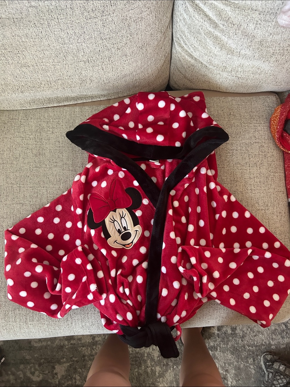 Disney Red and White Polka Dot Minnie Hooded Robe with Black Trim
